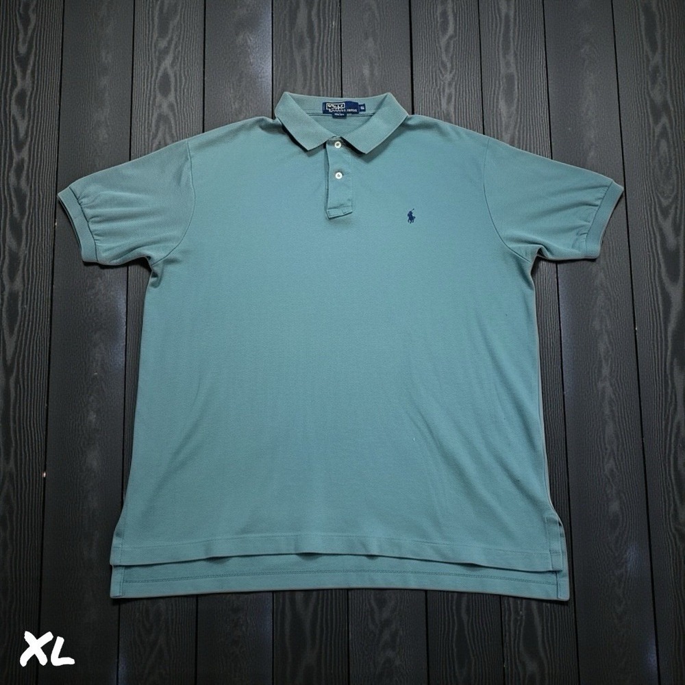 VTG 90s Polo Ralph Lauren Mens XL Gray Teal Cotton‎ Short Sleeve Polo Shirt USA